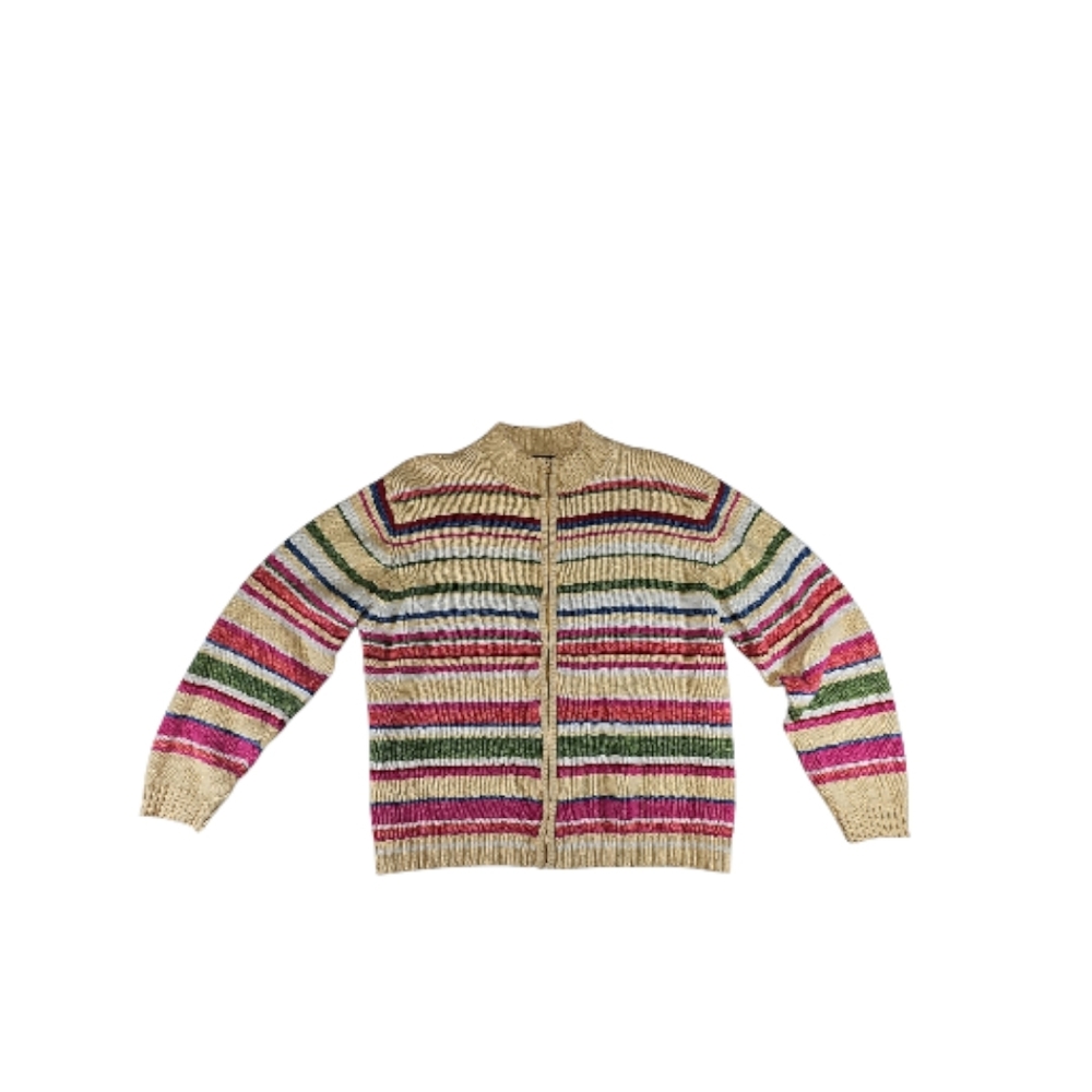Tiara International Multicolor Striped Zipper Front Cardigan - Picture 2 of 4